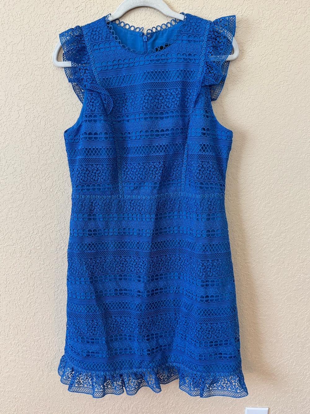 J.Crew Cerulean Blue Lace Flutter Sleeve Cocktail Dress, Size 10